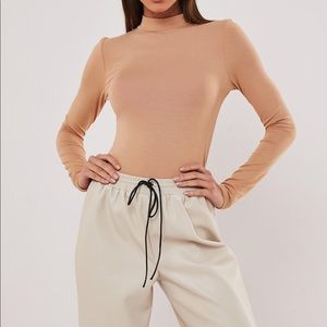 Camel funnel neck long sleeve top